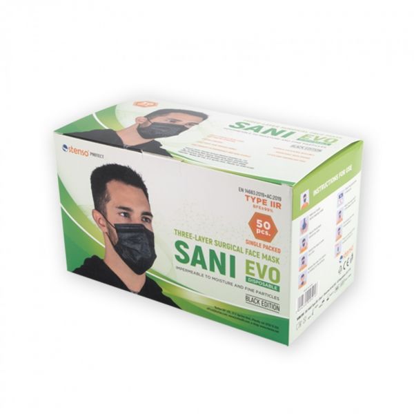 Медицинска маска SANI EVO BLACK - TYPE IIR - 50 бр.