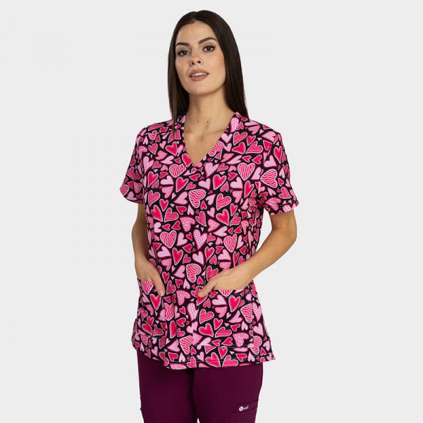 Медицинска туника ISABELLA принт Pink Hearts Медицинска туника ISABELLA принт Pink Hearts