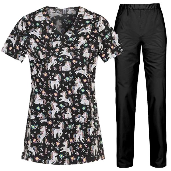 Медицински комплект Bambina Unicorns туника и Barisa черен панталон Медицински комплект Bambina Unicorns туника и Barisa черен панталон