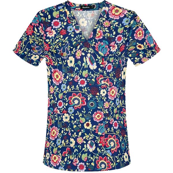 Медицинска туника Flower синя с цветя Медицинска туника Flower синя с цветя