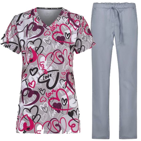 Медицински комплект Melina Painted Hearts и панталон Alessi сив Медицински комплект Melina Painted Hearts и панталон Alessi сив