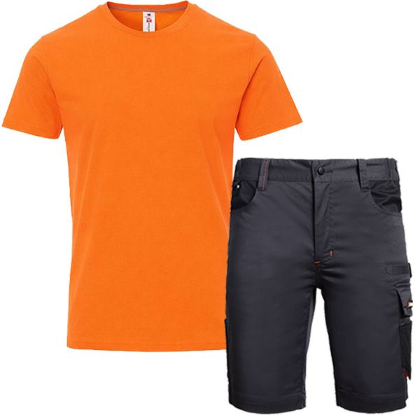Работен комплект къс панталон Kastor Stretch сив и тениска Sunset оранжева Работен комплект къс панталон Kastor Stretch сив и тениска Sunset оранжева