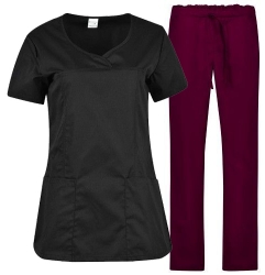 Дамски работен комплект INES черен с панталон бордо