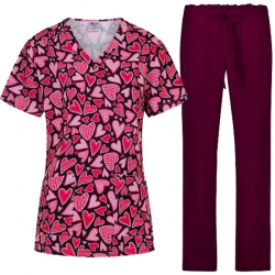 Работен комплект Isabella Pink Hearts туника с панталон Alessi бордо