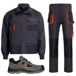 Работен комплект от 3 части Kastor яке и панталон сив/оранжев и обувки Kastor 2.0 low 01