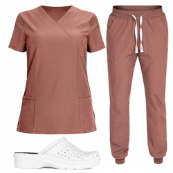 Медицински комплект от 3 части туника и панталон Nobby маув и сабо GF lady бяло