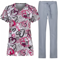 Медицински комплект Melina Painted Hearts и панталон Alessi сив
