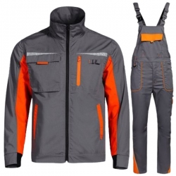 Работен комплект Prisma Light Stretch яке и полугащеризон сиво/оранжев