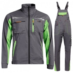 Работен комплект Prisma Light Stretch яке и полугащеризон сиво/зелен